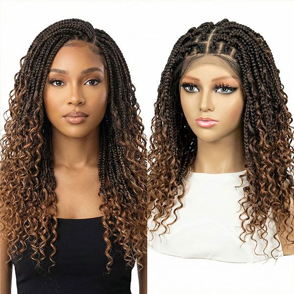 22inch Chestnut Brown Micro Twist Color Mix Wig with Curly Hair 360 HD Lace Closure Glueless Natural Look Braiding Lace Wig for Women
