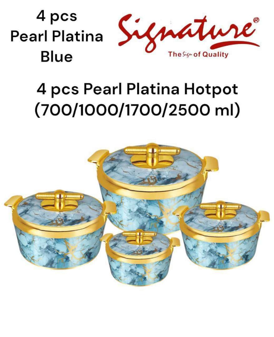 NEW IN!!! SIGNATURE 4 Piece Pearl Platina Hot Pots.comes with lids ,keeps warm for up to 10hours. Don't Miss Out. 700ml ,1000ml,1700ml ,2500ml.