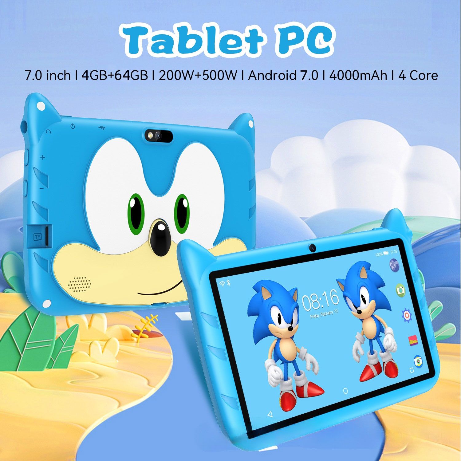 Brand New ZPL-Kids Tablet Android 7 4GB+64GB   7.0 inches  4000mAh  ARM+DSP(Blue)