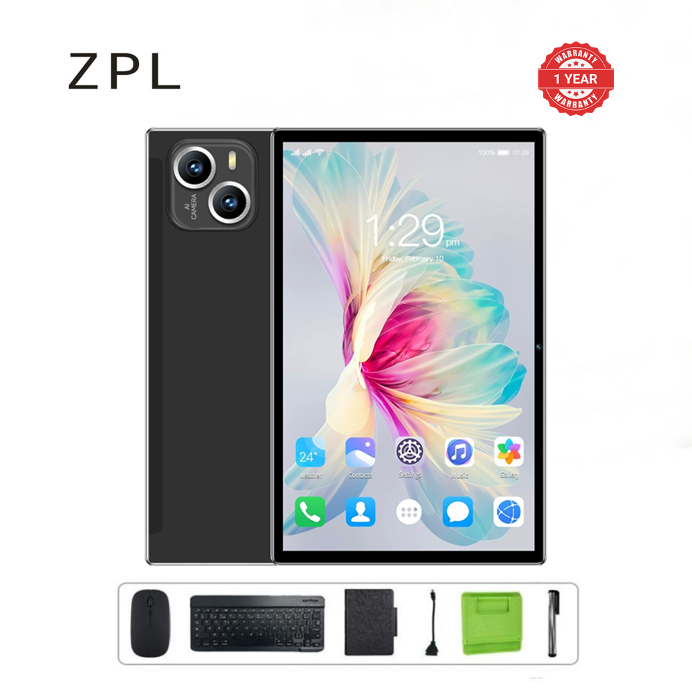 Brand New ZPL-Adults Tablets,dual SIM card slot 10.1 Inch Android 13 Sim 6GB+128GB 8MP-13MP 8000mAh MTK"6979" Keyboard & Mouse, Leather Case Accessories(Black)