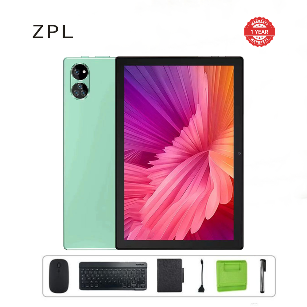 Brand New ZPL-Adults Tablets,dual SIM card  MicroSD 10.1 Inch Android 13 Sim 6GB+256GB 8MP-13MP 8000mAh "6797" A-GPS 
 Keyboard & Mouse, Leather Case Accessories(Green)