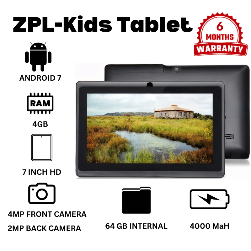 Brand New ZPL-Kids Tablet Android 7 4GB+64GB   7.0 inches  4000mAh  ARM+DSP- Black