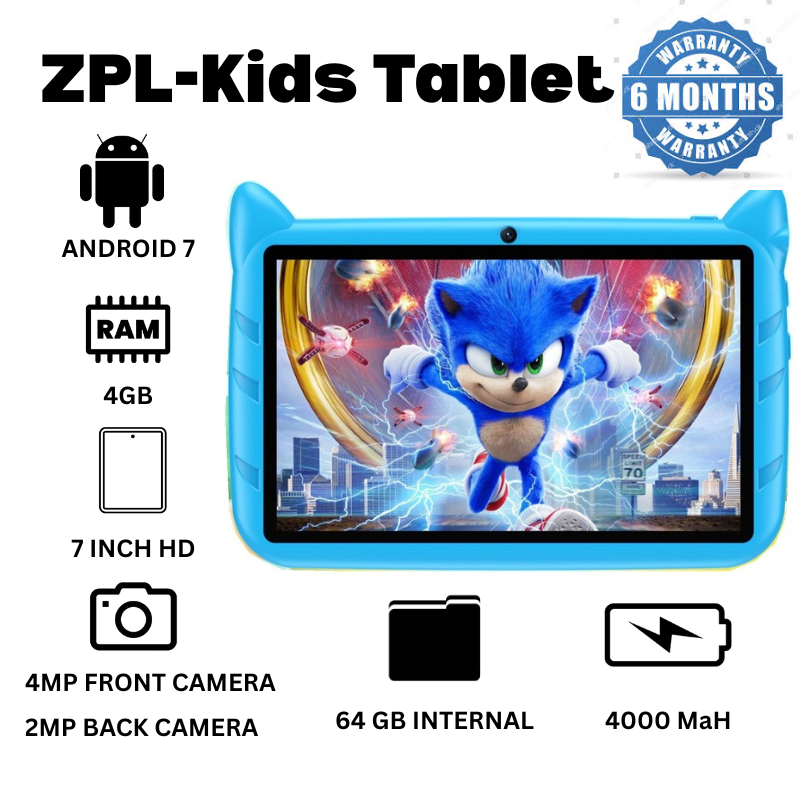 Brand New ZPL-Kids Tablet Android 7 4GB+64GB   7.0 inches  4000mAh  ARM+DSP(Blue)