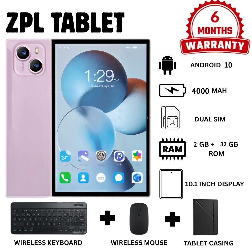 Brand New ZPL,dual SIM card slot 10.1 Inch Android 10 Sim 2GB+32GB 8MP-13MP 4000mAh MT"6737M"  Keyboard & Mouse, Leather Case Accessories(Purple)