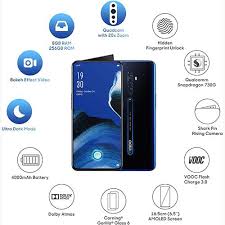 Refurbished Oppo Reno 2 Smart phone 8GB+128GB Fingerprint & Face Recognition Unlock 6.5 inch 2G/3G/4G, LTE Dual SIM 4000MAH 48MP Ultra HD Camera Black