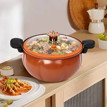 Induction Pumpkin Micro pressure cooker Hotpots Cookware pots for Gas Stove/electric induction , Electromagnetic furnace Explosion Proof Pressure with Sliding handle Fast Cooking Cookware