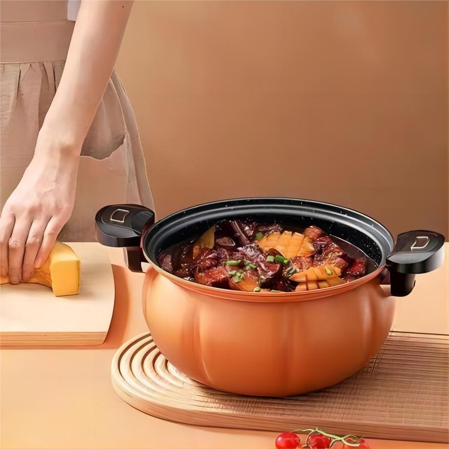 Induction Pumpkin Micro pressure cooker Hotpots Cookware pots for Gas Stove/electric induction , Electromagnetic furnace Explosion Proof Pressure with Sliding handle Fast Cooking Cookware