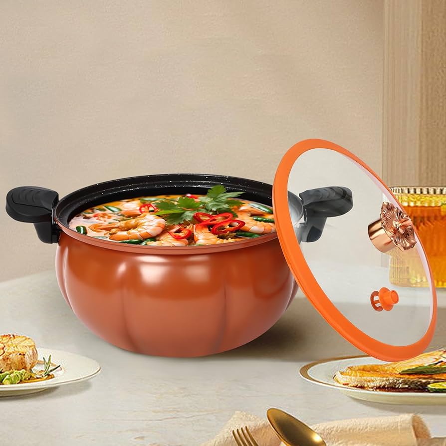 Induction Pumpkin Micro pressure cooker Hotpots Cookware pots for Gas Stove/electric induction , Electromagnetic furnace Explosion Proof Pressure with Sliding handle Fast Cooking Cookware