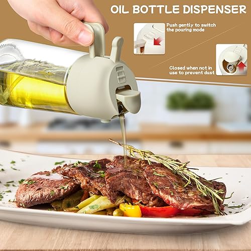 2 IN 1Oil Dispenser For Kitchen Oil Sprayer For Cooking 2 in 1 Oil Dispenser and Oil Sprayer Olive Oil Sprayer 16ozPremium Glass Oil Bottle, Food-grade Oil Mister for Air Fryer,Frying,Salad, BBQ