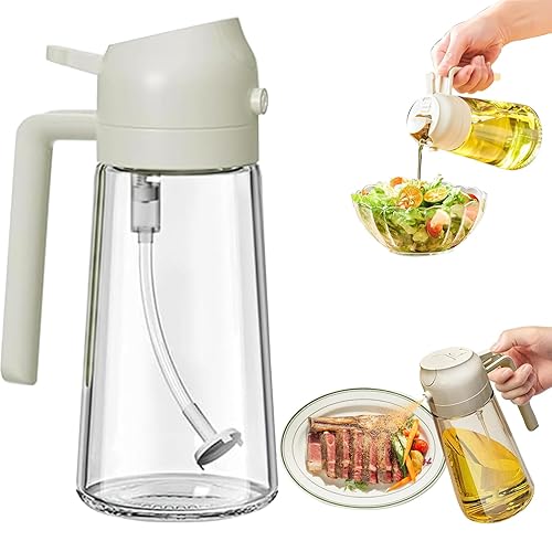 2 IN 1Oil Dispenser For Kitchen Oil Sprayer For Cooking 2 in 1 Oil Dispenser and Oil Sprayer Olive Oil Sprayer 16ozPremium Glass Oil Bottle, Food-grade Oil Mister for Air Fryer,Frying,Salad, BBQ