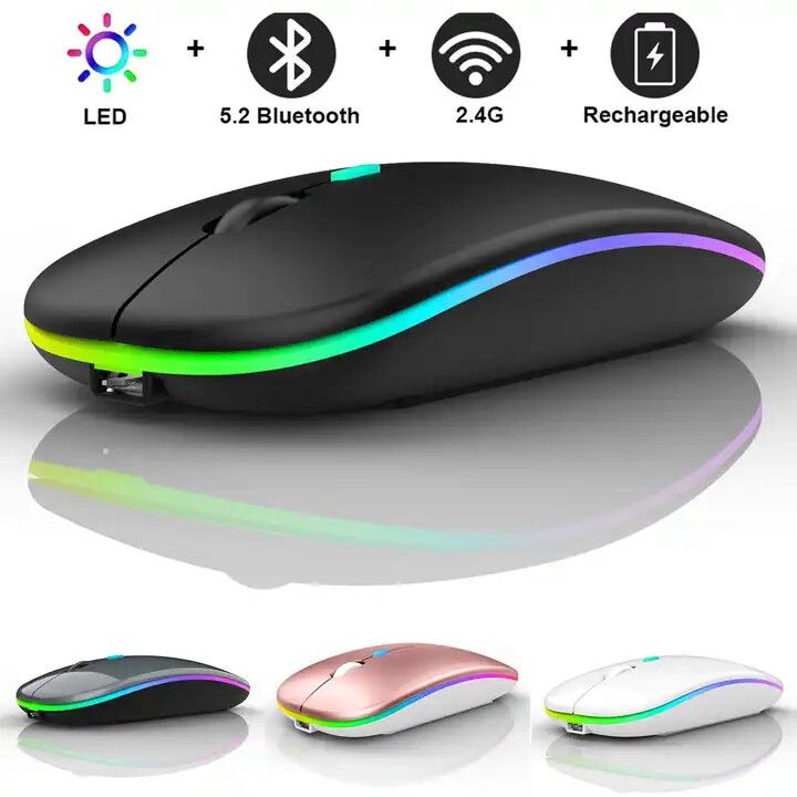 Wireless Rechargeable bluetooth Slim LED Silent Mouse 2.4G Portable Mobile Wireless Mouse Optical Office Mouse with USB Receiver, 3 Adjustable DPI for Laptop, Desktop and .color black