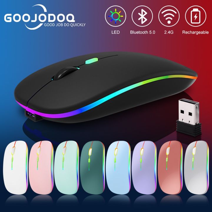 Wireless Rechargeable bluetooth Slim LED Silent Mouse 2.4G Portable Mobile Wireless Mouse Optical Office Mouse with USB Receiver, 3 Adjustable DPI for Laptop, Desktop and .color black