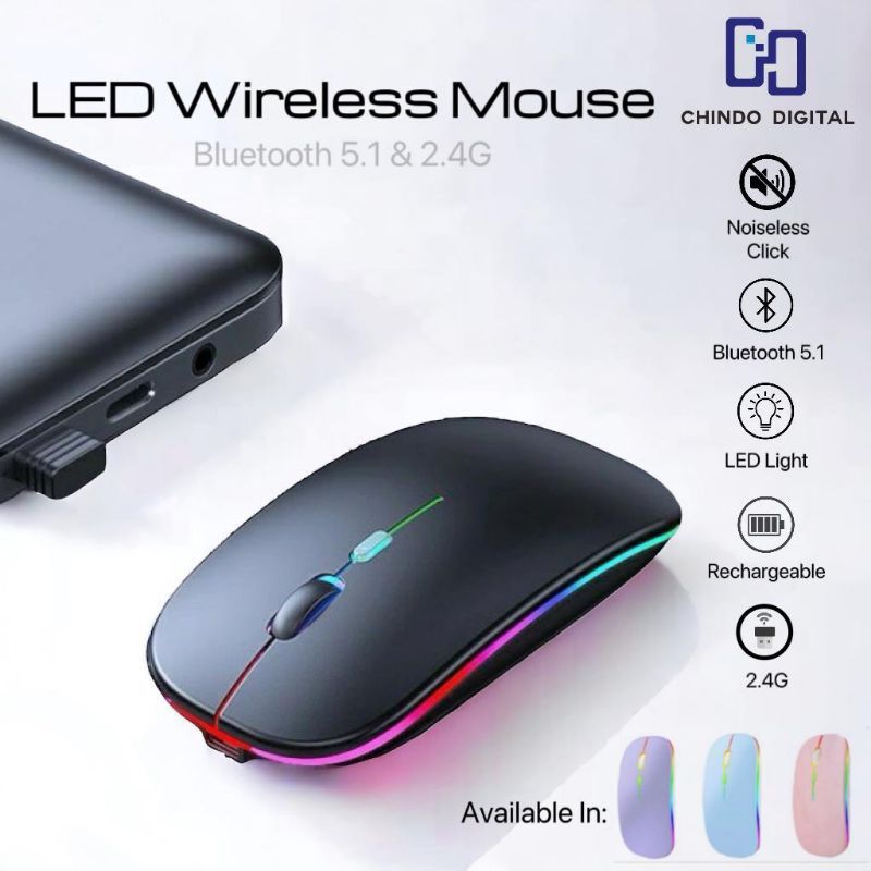 Wireless Rechargeable bluetooth Slim LED Silent Mouse 2.4G Portable Mobile Wireless Mouse Optical Office Mouse with USB Receiver, 3 Adjustable DPI for Laptop, Desktop and .color black
