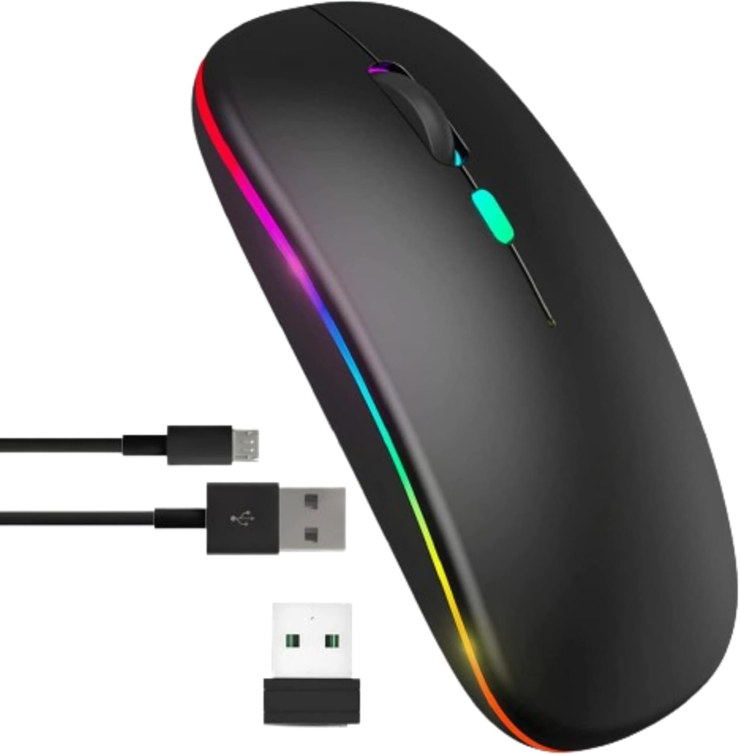 Wireless Rechargeable bluetooth Slim LED Silent Mouse 2.4G Portable Mobile Wireless Mouse Optical Office Mouse with USB Receiver, 3 Adjustable DPI for Laptop, Desktop and .color black