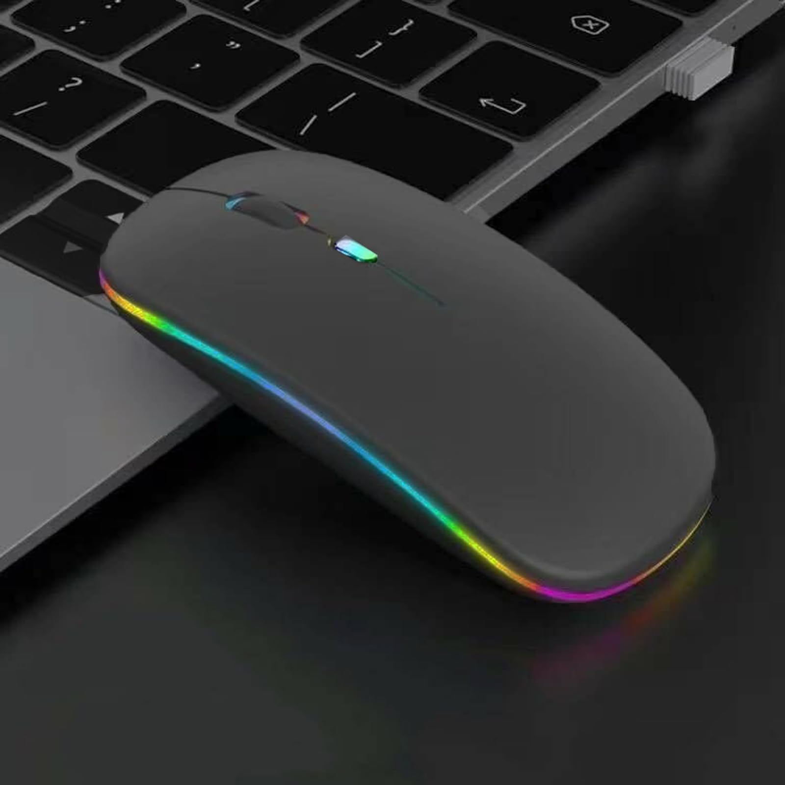 Wireless Rechargeable bluetooth Slim LED Silent Mouse 2.4G Portable Mobile Wireless Mouse Optical Office Mouse with USB Receiver, 3 Adjustable DPI for Laptop, Desktop and .color black