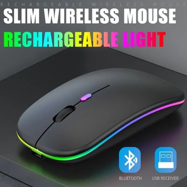 Wireless Rechargeable bluetooth Slim LED Silent Mouse 2.4G Portable Mobile Wireless Mouse Optical Office Mouse with USB Receiver, 3 Adjustable DPI for Laptop, Desktop and .color black