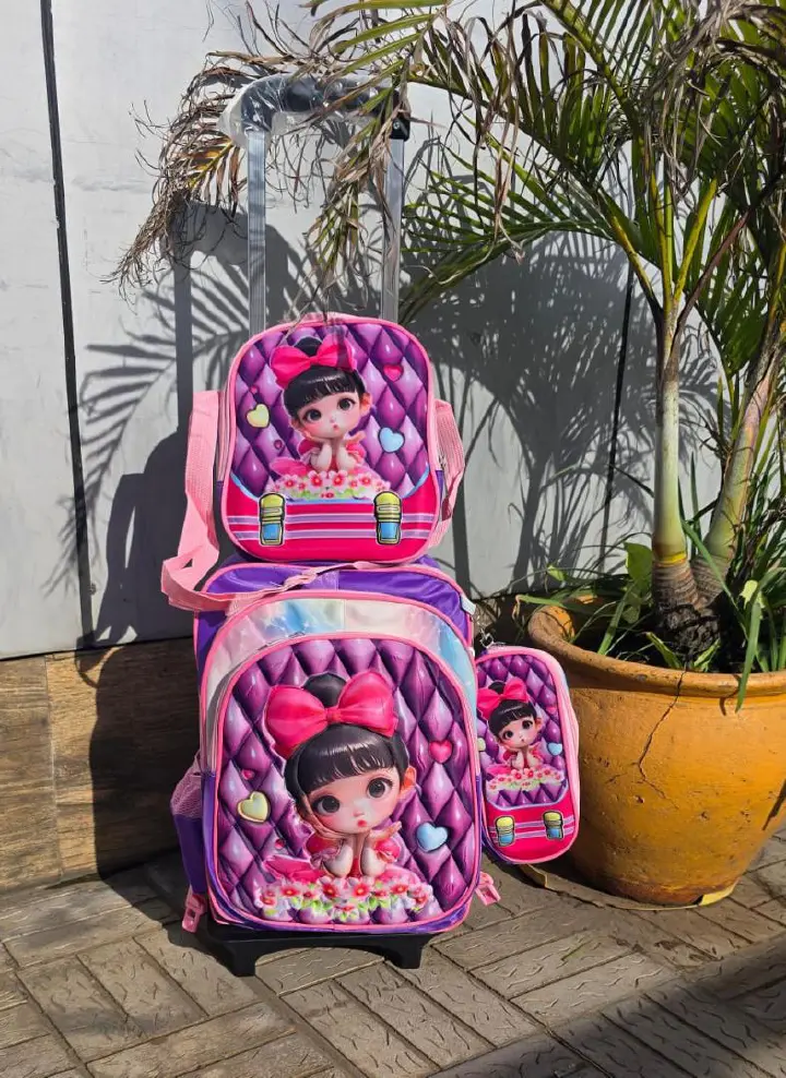 { 3 in 1 bags } Student Trolley Backpack Trolley Bags Cute High Quality Kids School Bags Burden Relief Ridge Protection Cartoon for Boy Girl
