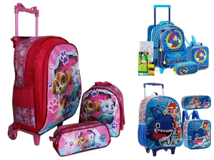 { 3 in 1 bags } Student Trolley Backpack Trolley Bags Cute High Quality Kids School Bags Burden Relief Ridge Protection Cartoon for Boy Girl