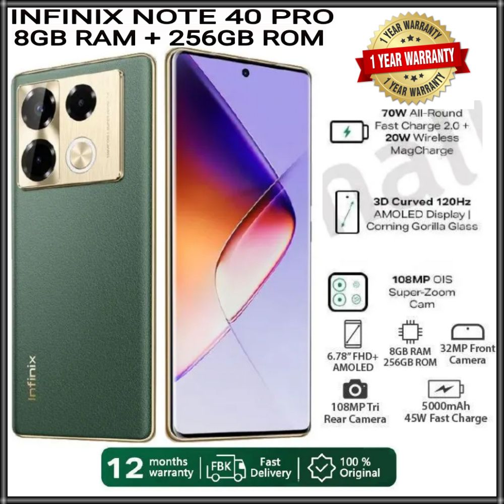 SUPER DEALS Infinix Note 40 PRO/Note 40 Pro Plus 256GB+16GB (8+8)GB RAM 6.78" Screen Dual SIM Phone 5000mAh Battery 70W Charging 108MP Camera Android 14 MediaTek Helio G99 Ultimate Smart Phones