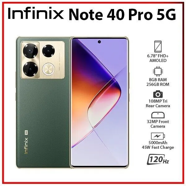 SUPER DEALS Infinix Note 40 PRO/Note 40 Pro Plus 256GB+16GB (8+8)GB RAM 6.78" Screen Dual SIM Phone 5000mAh Battery 70W Charging 108MP Camera Android 14 MediaTek Helio G99 Ultimate Smart Phones