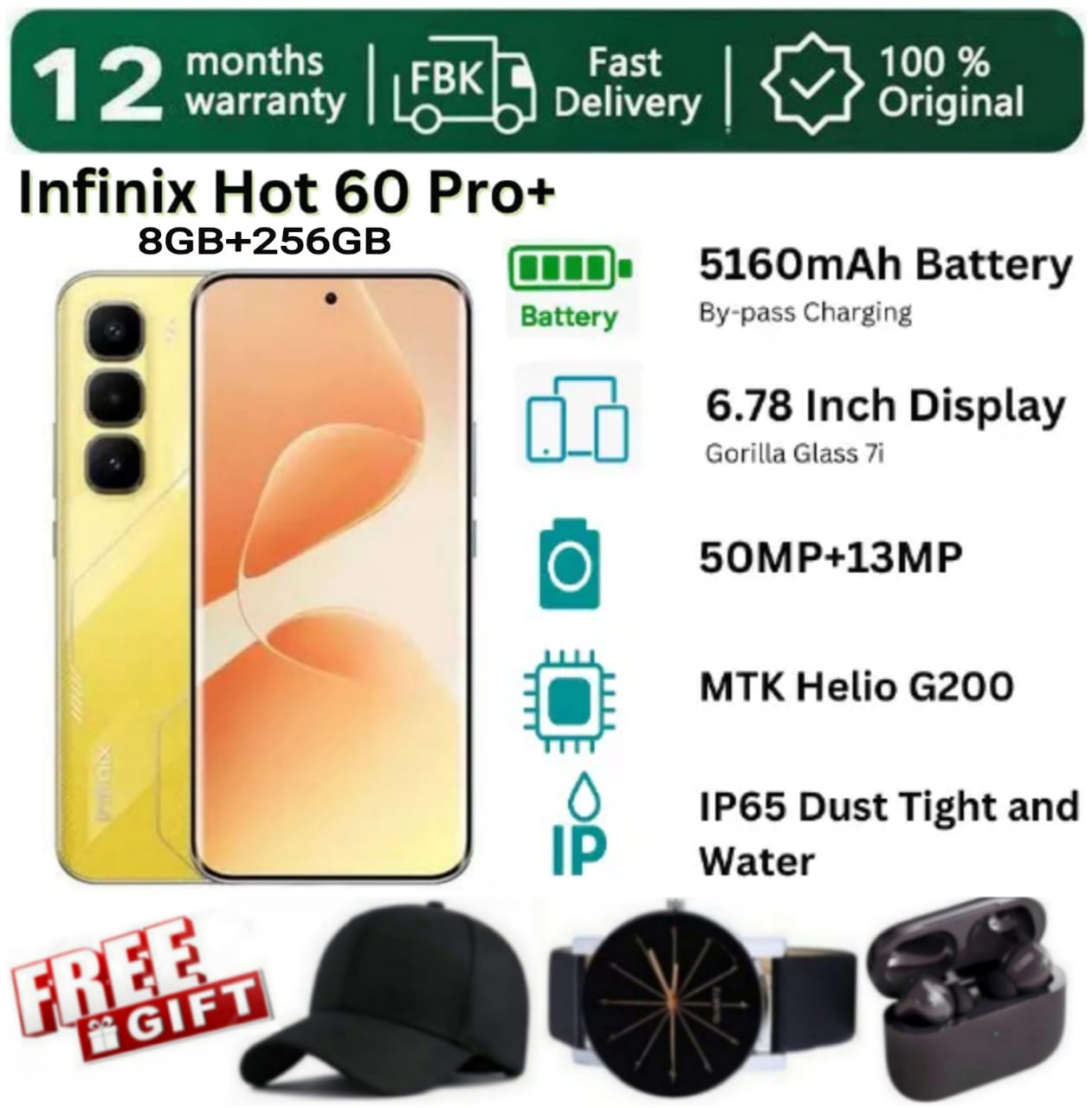 SUPER DEALS!!! [25-Month Warranty] INFINIX Hot 60 PRO Plus 256GB+16(8+8)GB 6.78" 144Hz Curved Screen Dual SIM 4G Slim Phone 45W 5160mAh Battery 50MP Camera Helio G200 Smart AI Phones + FREE GIFTS
