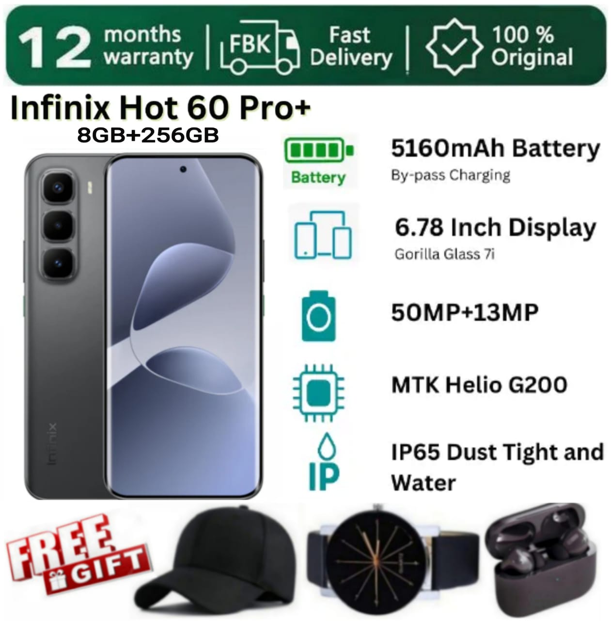 SUPER DEALS!!! [25-Month Warranty] INFINIX Hot 60 PRO Plus 256GB+16(8+8)GB 6.78" 144Hz Curved Screen Dual SIM 4G Slim Phone 45W 5160mAh Battery 50MP Camera Helio G200 Smart AI Phones + FREE GIFTS