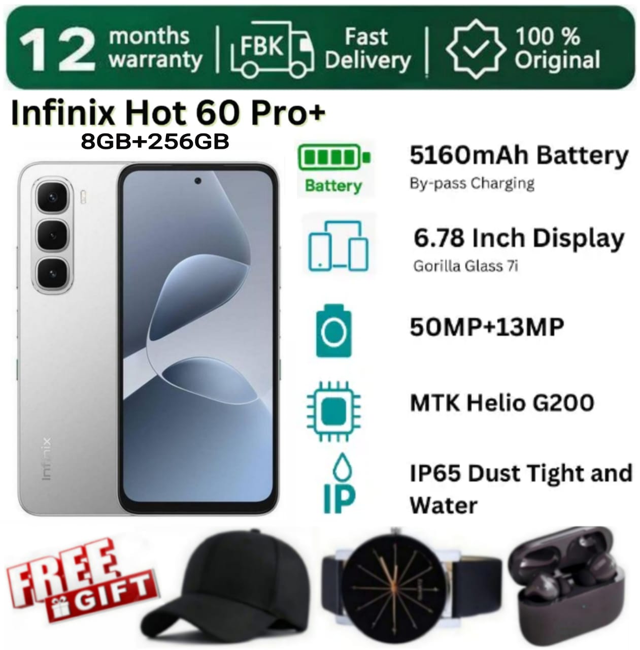 SUPER DEALS!!! [25-Month Warranty] INFINIX Hot 60 PRO Plus 256GB+16(8+8)GB 6.78" 144Hz Curved Screen Dual SIM 4G Slim Phone 45W 5160mAh Battery 50MP Camera Helio G200 Smart AI Phones + FREE GIFTS