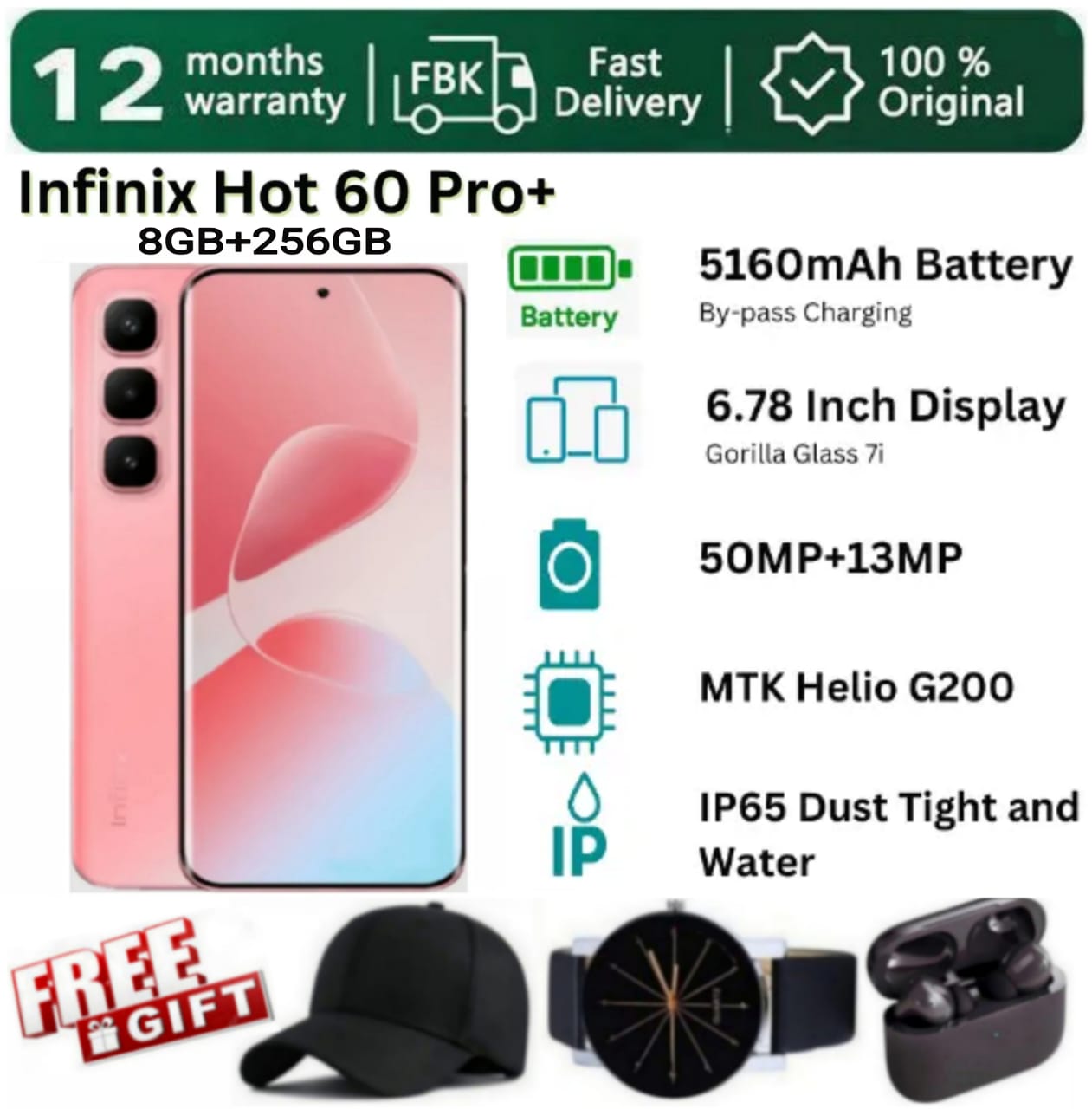 SUPER DEALS!!! [25-Month Warranty] INFINIX Hot 60 PRO Plus 256GB+16(8+8)GB 6.78" 144Hz Curved Screen Dual SIM 4G Slim Phone 45W 5160mAh Battery 50MP Camera Helio G200 Smart AI Phones + FREE GIFTS