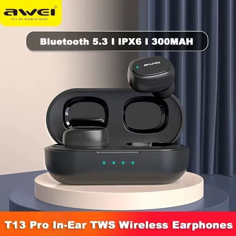 New Arrival Awei T13 Pro Earphone Promotion Bluetooth Earpods TWS Sports Earbuds V5.3 Wireless Headphones With Mic HIFI HD Sound Bluetooth Earphones In ear Headphones Headset For Gamer Sport Ear Phone