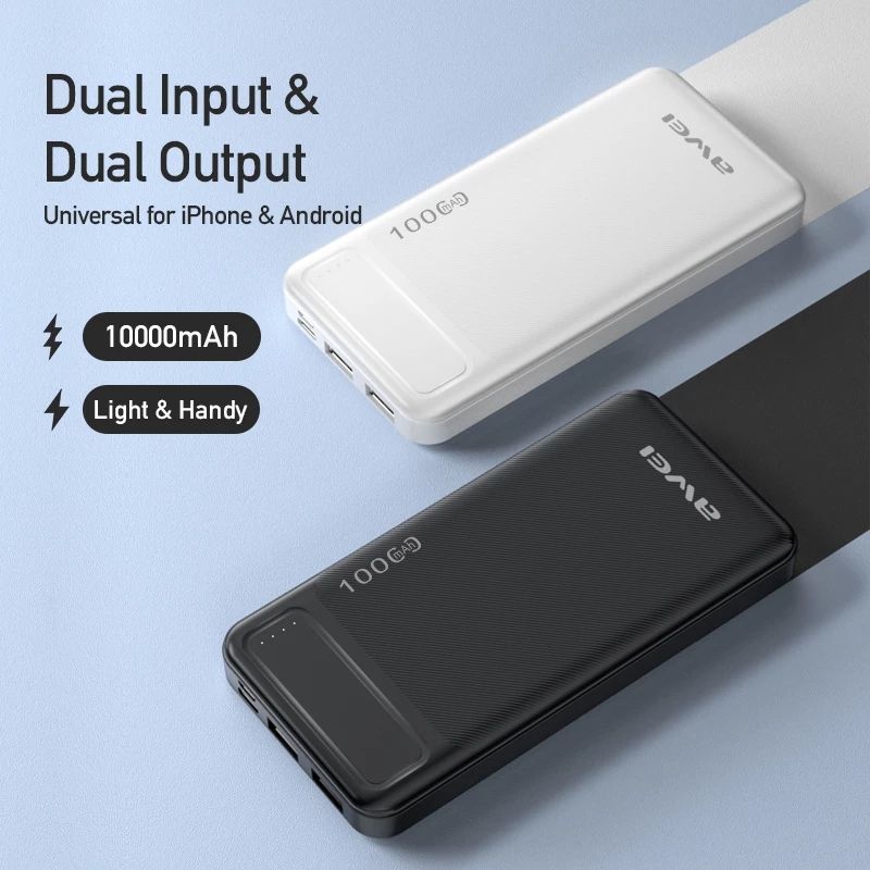 New Arrival AWEI P5K Power Banks 10000mah Dc 5v Type-C Charging Promotion Power Bank For Smart phones Laptop Tablet Portable Battery Charger Mobile Phone Mobile 2.1A Power Bank tv earpods