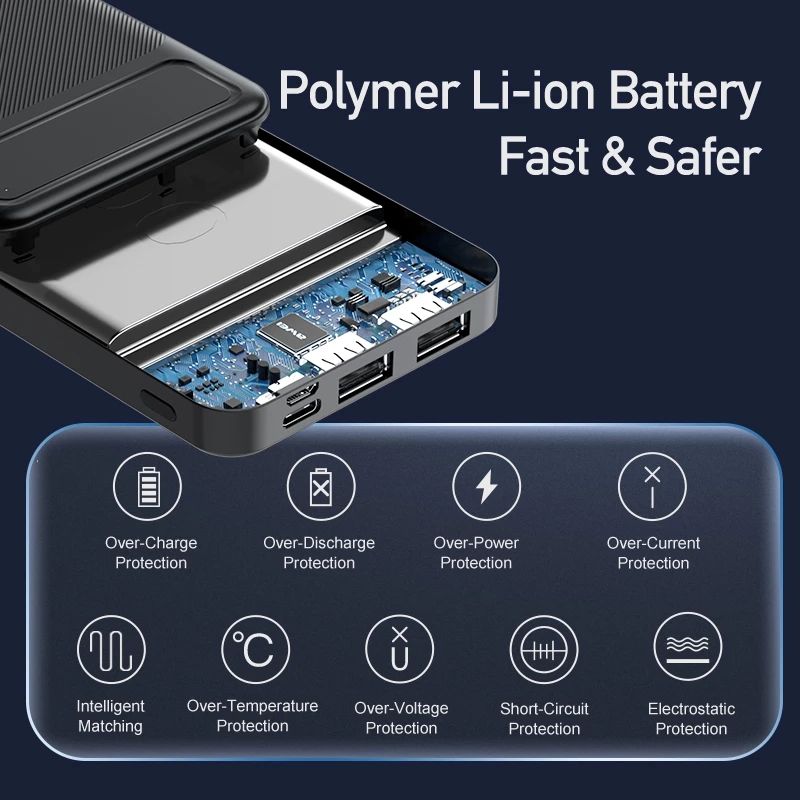 New Arrival AWEI P5K Power Banks 10000mah Dc 5v Type-C Charging Promotion Power Bank For Smart phones Laptop Tablet Portable Battery Charger Mobile Phone Mobile 2.1A Power Bank tv earpods