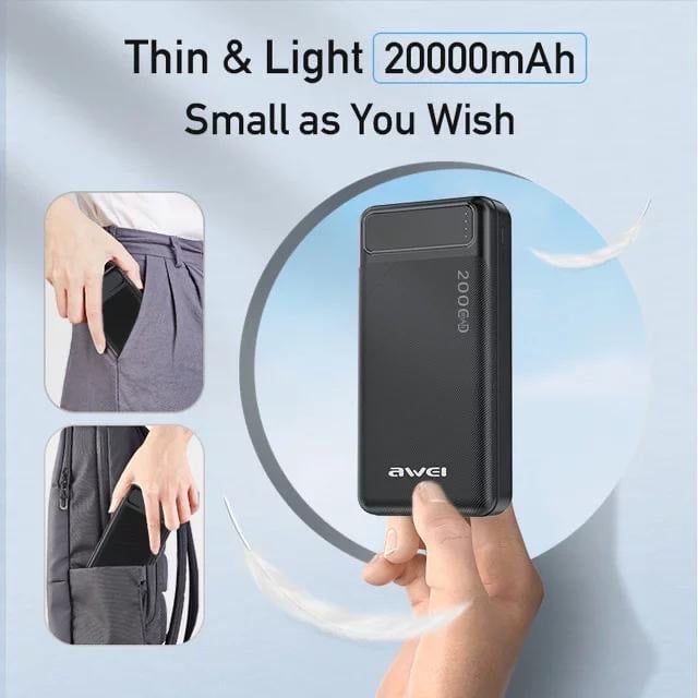 New Arrival Awei P6K Power Banks 20000mah Dc 5v Type-C Charging Promotion Power Bank For Smart phones Laptop Tablet Portable Battery Charger Mobile Phone Mobile Power Bank tv earpods earphones