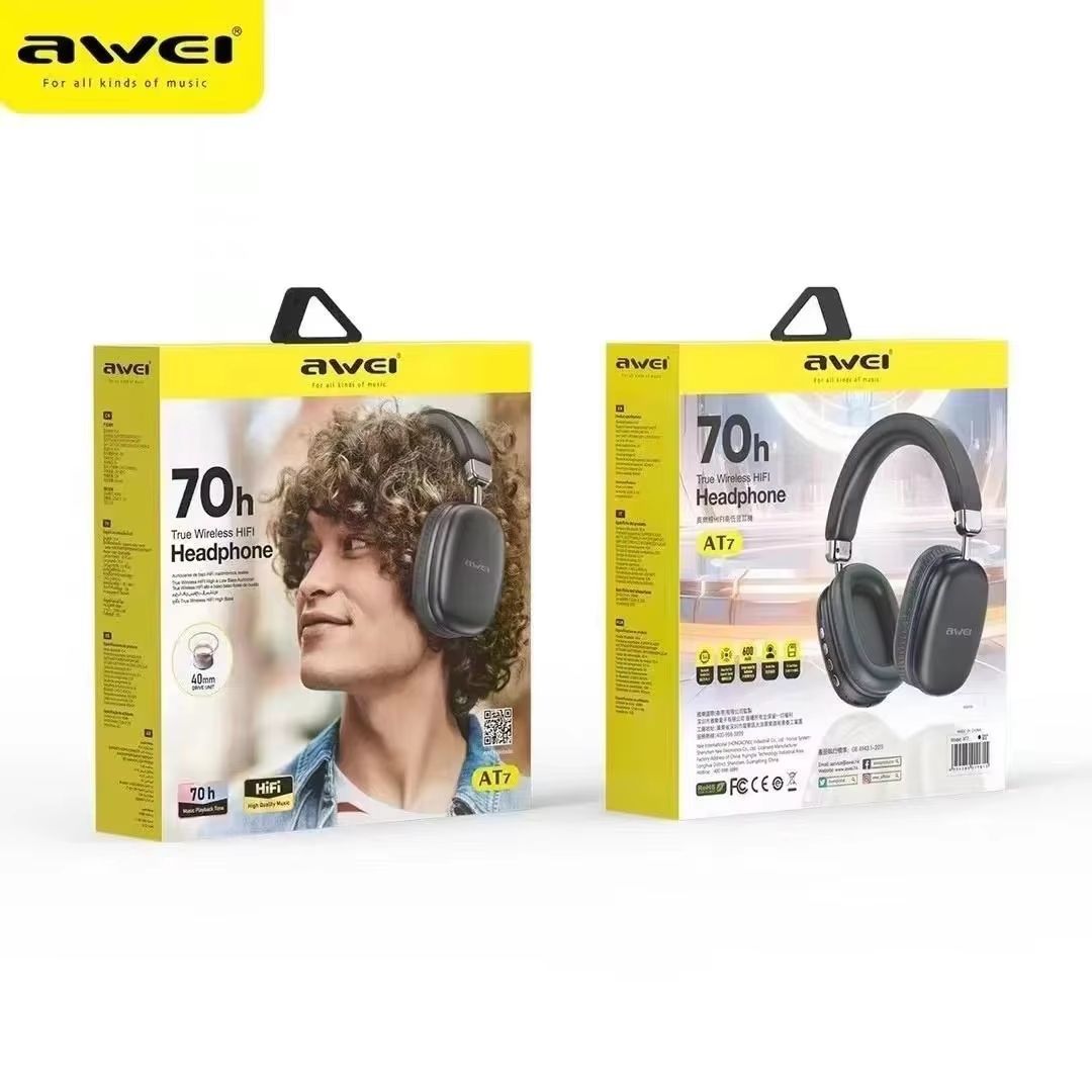 New Arrival AWEI AT7   Headset Bluetooth Headphones Ear phone Promotion Bluetooth Earpods TWS Sports Earbuds V5.3 Wireless With Mic HIFI HD Sound Bluetooth Earphones In ear water proof Headset Gamer