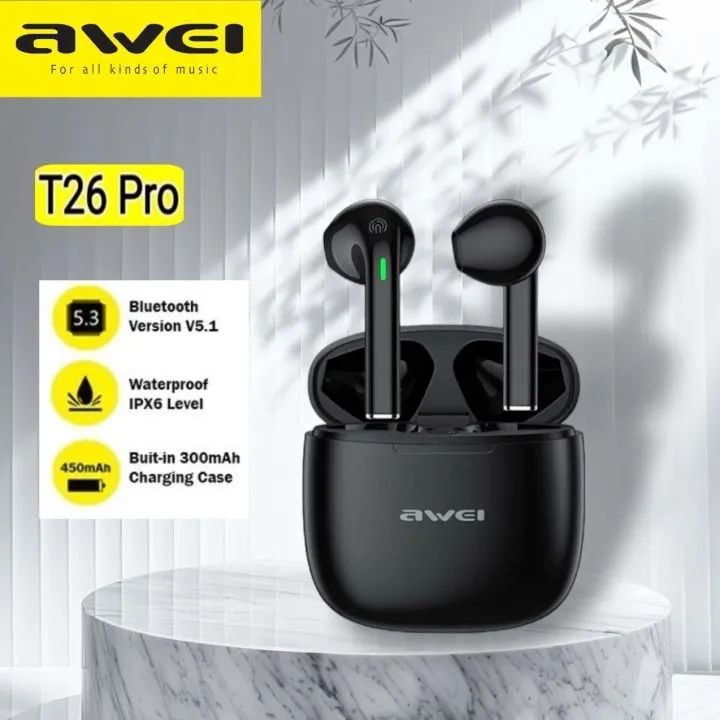 New Arrival Awei T26 Pro Earphone Promotion Bluetooth Earpods TWS Sports Earbuds V5.3 Wireless Headphones With Mic HIFI HD Sound Bluetooth Earphones In ear Headphones Headset For Gamer Sport Ear Phone