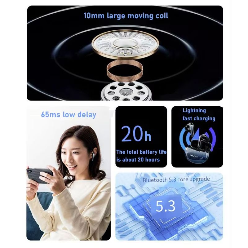 New Arrival Awei T62 ENC Earphone Promotion Bluetooth Earpods TWS Sports Earbuds V5.3 Wireless Headphones With Mic HIFI HD Sound Bluetooth Earphones In ear Headphones Headset For Gamer Sport Ear Phone