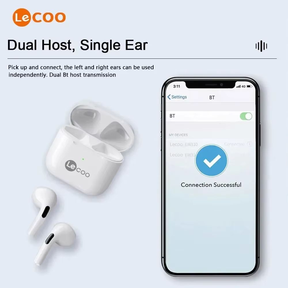 Lenovo Lecoo EW310 TWS Earphone Earpods Wireless Earbuds Bluetooth Earphones Bt5.3 Charging Case Deep Bass Touch Airbuds Long Battery Life Gaming Headset sports Bluetooth Headphones
﻿