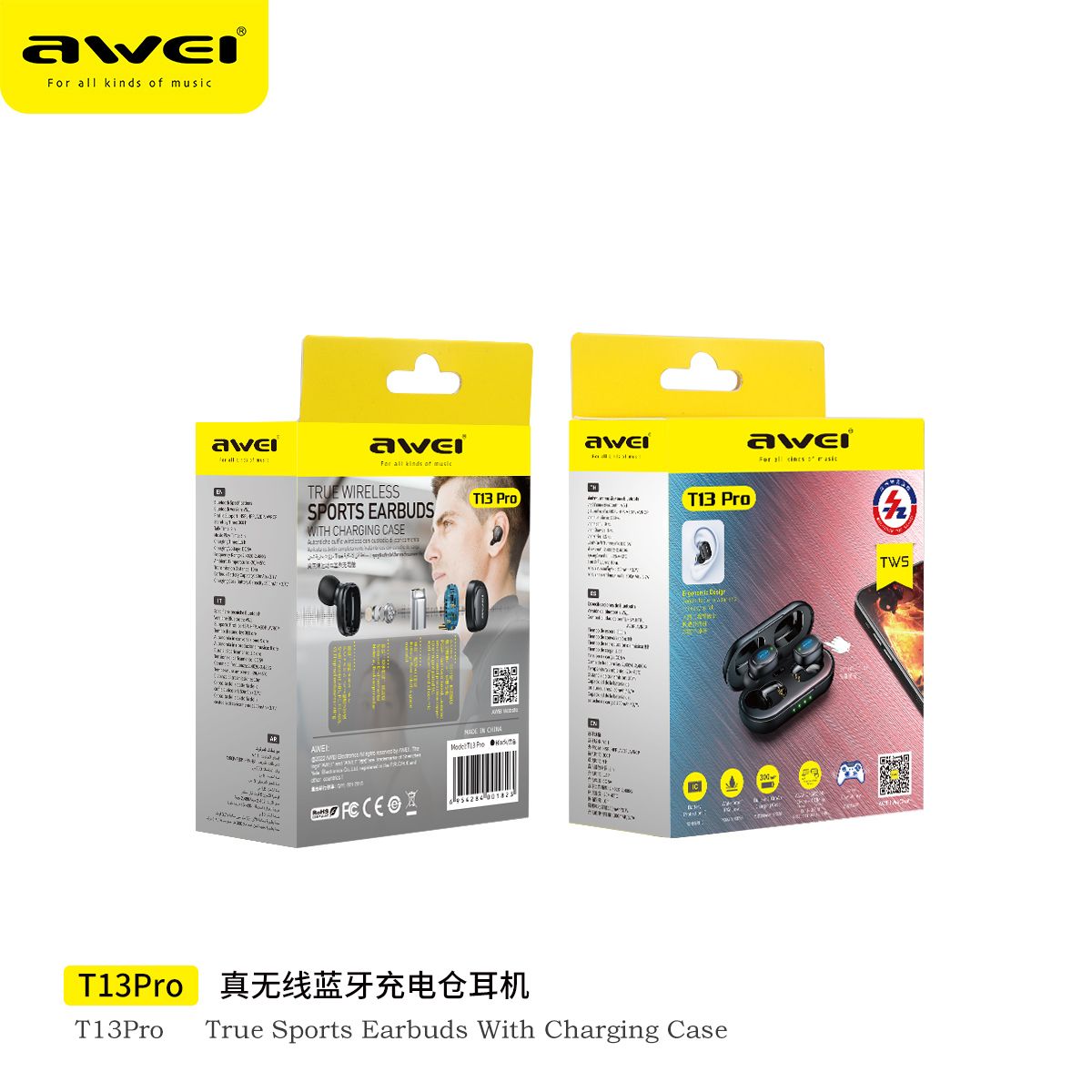 New Arrival Awei T13 Pro Earphone Promotion Bluetooth Earpods TWS Sports Earbuds V5.3 Wireless Headphones With Mic HIFI HD Sound Bluetooth Earphones In ear Headphones Headset For Gamer Sport Ear Phone