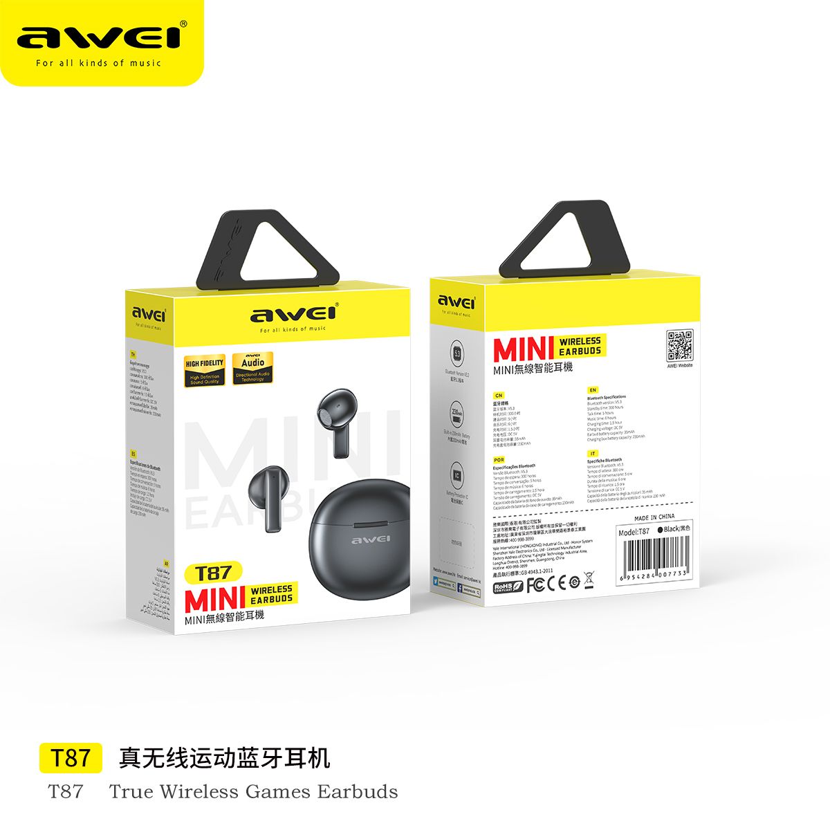 New Arrival Awei T87 Earphone Promotion Bluetooth Earpods TWS Sports Earbuds V5.3 Wireless Headphones With Mic HIFI HD Sound Bluetooth Earphones In ear Headphones Headset For Gamer Sport Ear Phone