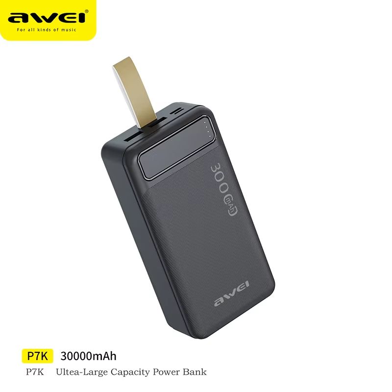 New Arrival Awei P7k Power Banks 30000mah Dc 5v Type-C Charging Promotion Power Bank Smart phones Laptop Tablet Portable Battery Charger Mobile Phone Mobile Power Bank tv earpods