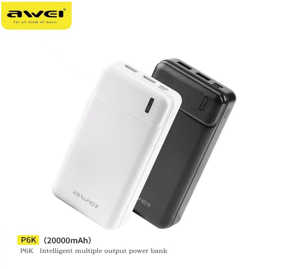 New Arrival Awei P6K Power Banks 20000mah Dc 5v Type-C Charging Promotion Power Bank For Smart phones Laptop Tablet Portable Battery Charger Mobile Phone Mobile Power Bank tv earpods earphones