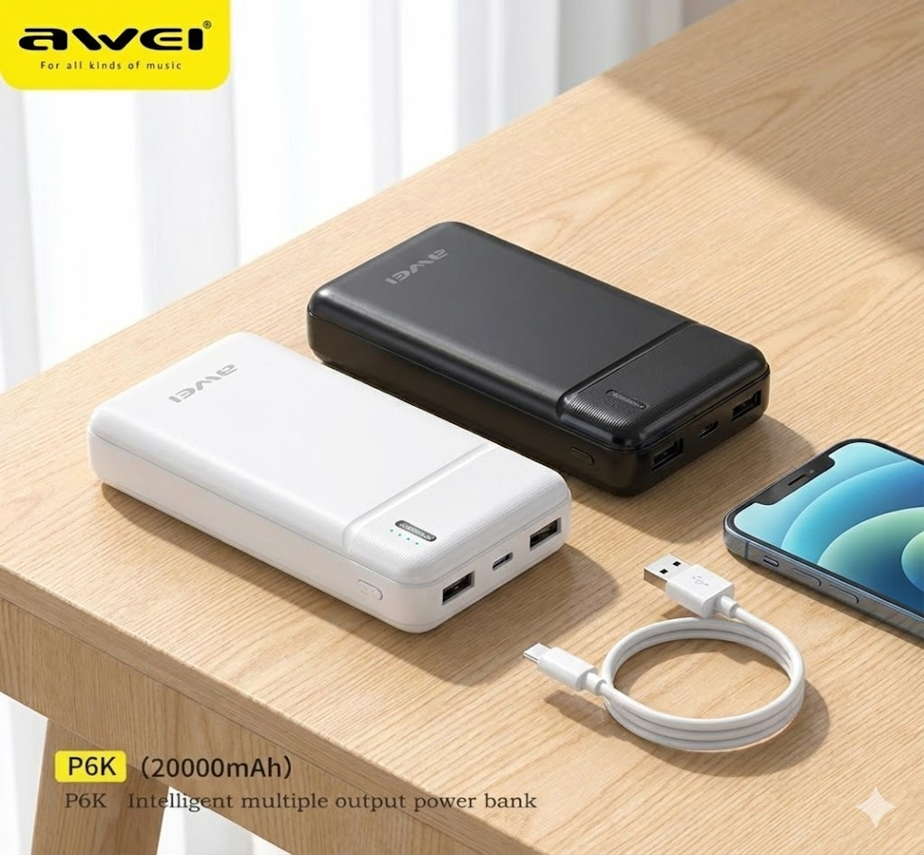 New Arrival Awei P6K Power Banks 20000mah Dc 5v Type-C Charging Promotion Power Bank For Smart phones Laptop Tablet Portable Battery Charger Mobile Phone Mobile Power Bank tv earpods earphones