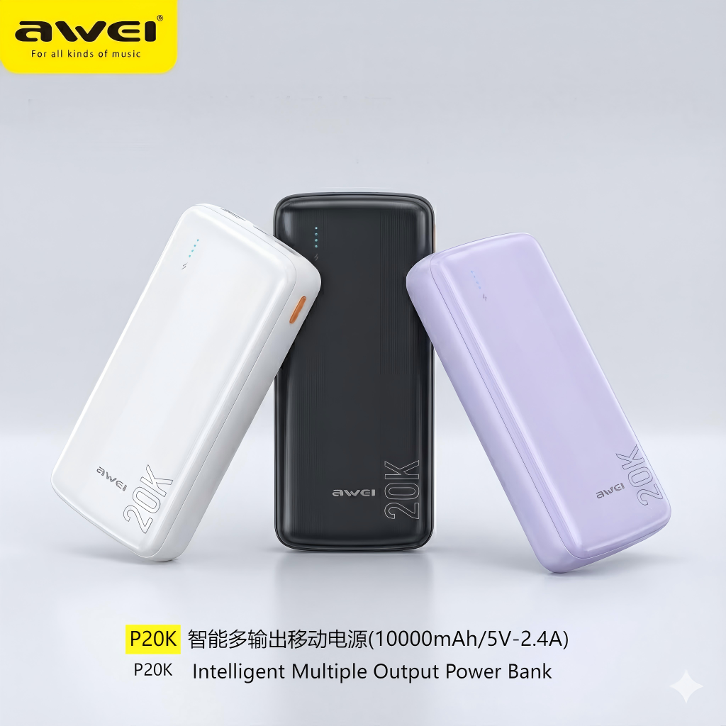 New Arrival AWEI P20K Power Banks 10000mah Dc 5v Type-C Charging Promotion Power Bank For Smart phones Laptop Tablet Portable Battery Charger Mobile Phone 2.4A Mobile Power Bank tv earpods