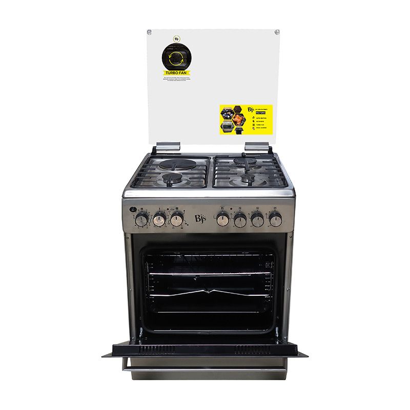 BJ's Free Standing 60x60 Cooker  3 Gas+ 1 Hotplate  ELEGANT I-6011T Turbo Fan  Oven 60L Capacity 1 Year Warranty