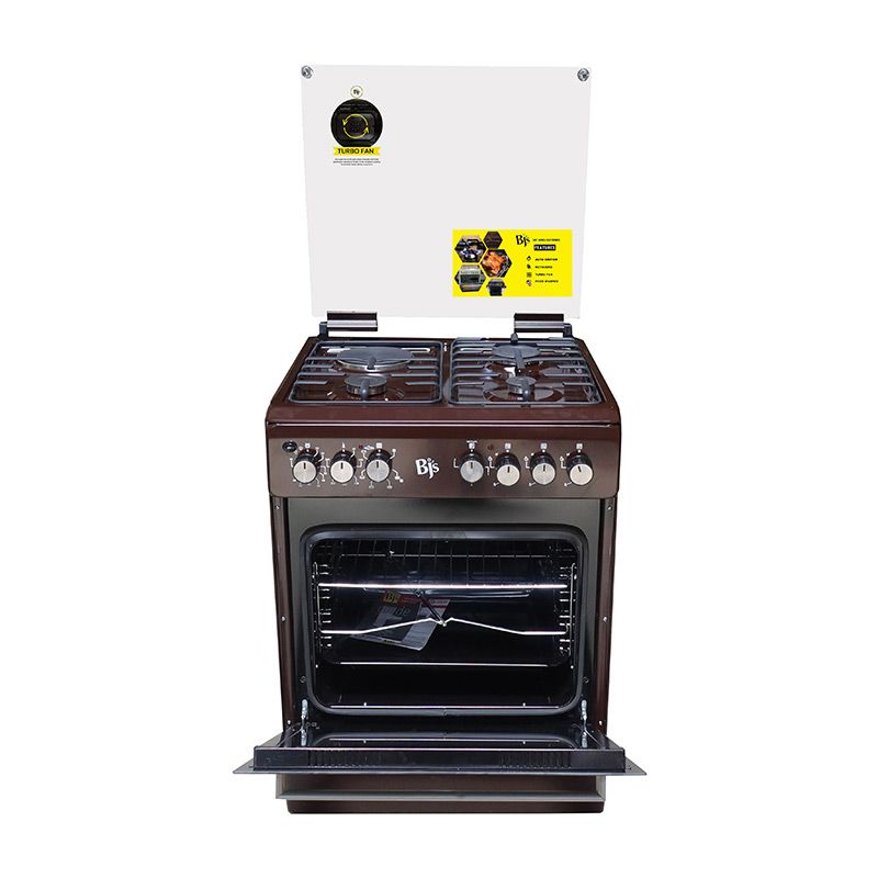 BJ's Free Standing 60x60 Cooker  3 Gas+ 1 Hotplate  ELEGANT I-6011T Turbo Fan  Oven 60L Capacity 1 Year Warranty
