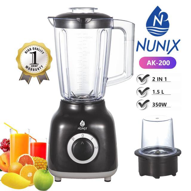 Ak 200 blender 2 in 1 nunnix

Quality Motor Stainless Steel Blender with Grinding Machine 1.5ltrs Jug