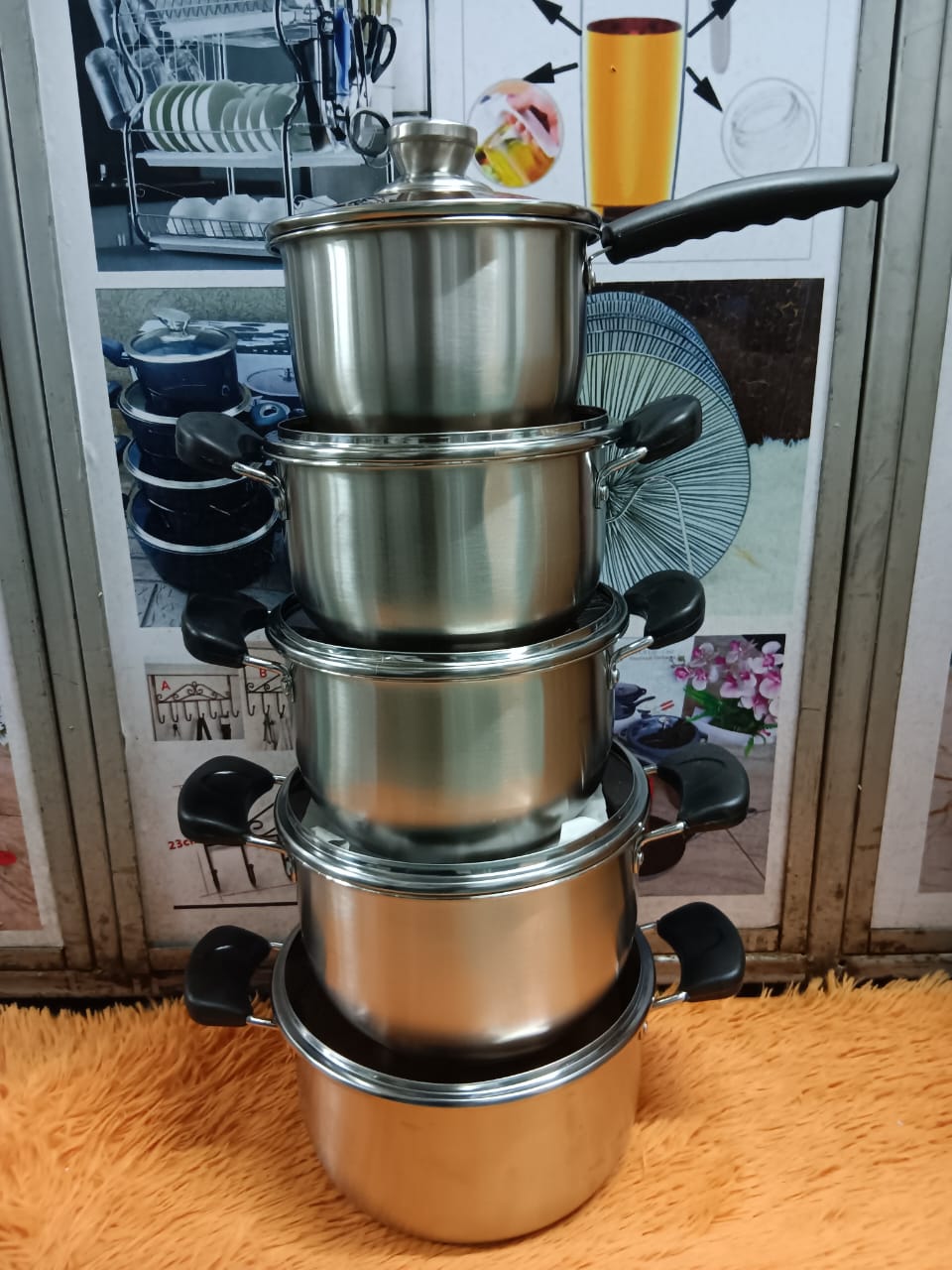 👆🏽👆🏽 *JP Jamesport Heavy duty 10PCS Stainless steel Pot Set(5pcs pots +5pcs lids) Cookware Set Cooking Pots Sufuria*.

🔸 This 10-piece set includes a variety of essential cookware, such as saucep