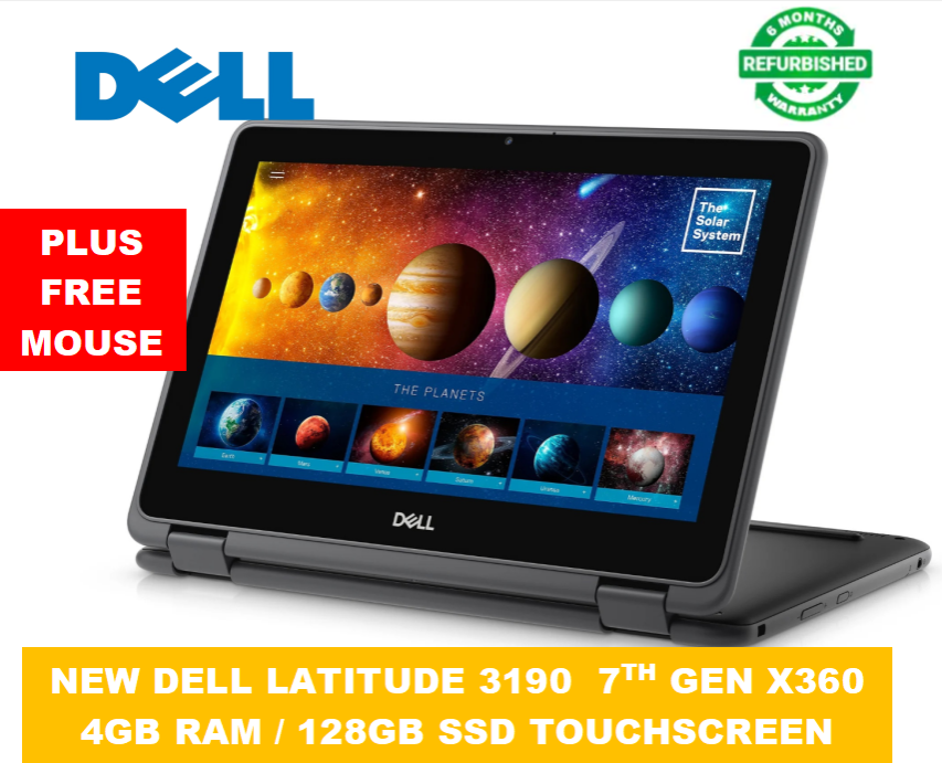 DELL LATITUDE 3190 4GB RAM / 128GB SSD STORAGE 7TH GEN X360 TOUCHSCREEN LAPTOP  WINDOWS 11 PRO 12 INCH DISPLAY PLUS FREE MOUSE