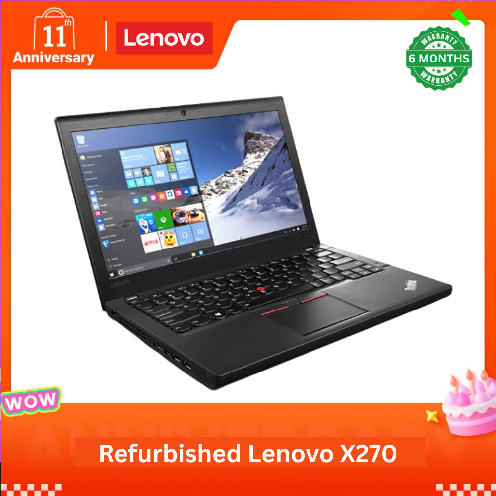 (ANNIVERSARY OFFER) Refurbished Lenovo X270 Ultralight Business Notebook Laptop Intel Core i5 6th Gen 8GB RAM 256GB SSD 12.5 Inch HD Webcam Display Portable Fingerprint Reader Gaming Student HDMI USB