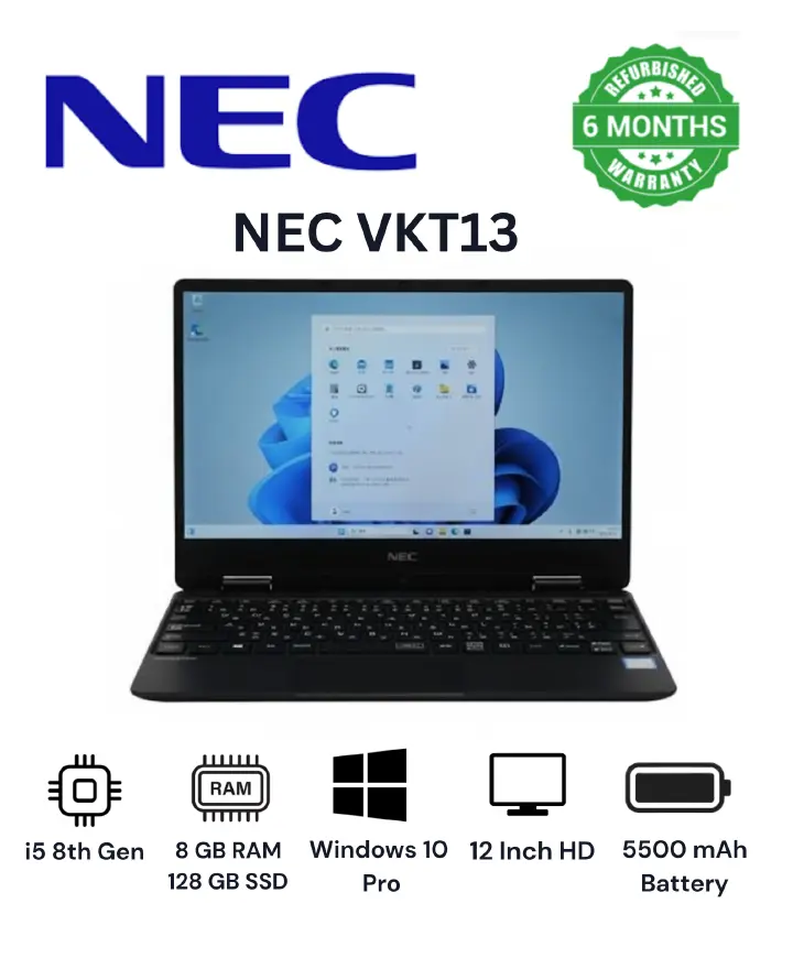 (ANNIVERSARY OFFER)Refurbished NEC VKT13 laptop Intel Core i5 8th Gen 4CPUs 8GB RAM 128GB SSD 12 inch Display HD Webcam Windows 10 Pro student business laptop fingerprint sensor High Performance