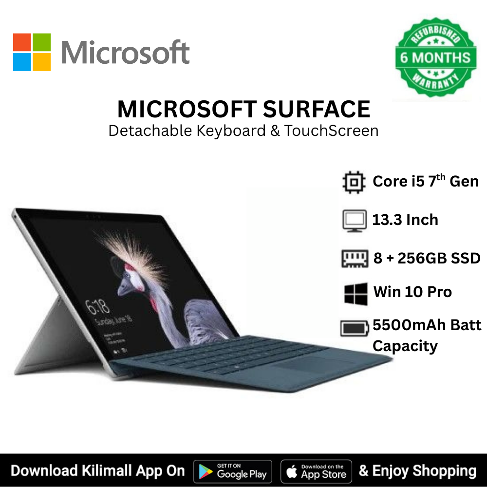 Refurbished Microsoft Surface Pro 2-in-1 Convertible Laptop Intel Core i5 8GB RAM 256GB SSD 13.3 inch Touchscreen Windows 10 pro Detachable Business Laptop High Performance Backlit